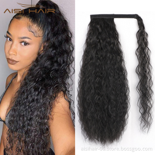 Aisi Hair Best Quality Afro Curly Kinky Black Color Sexy Ponytail For Black Women Drawstring Synthetic Ponytail Hair Extension